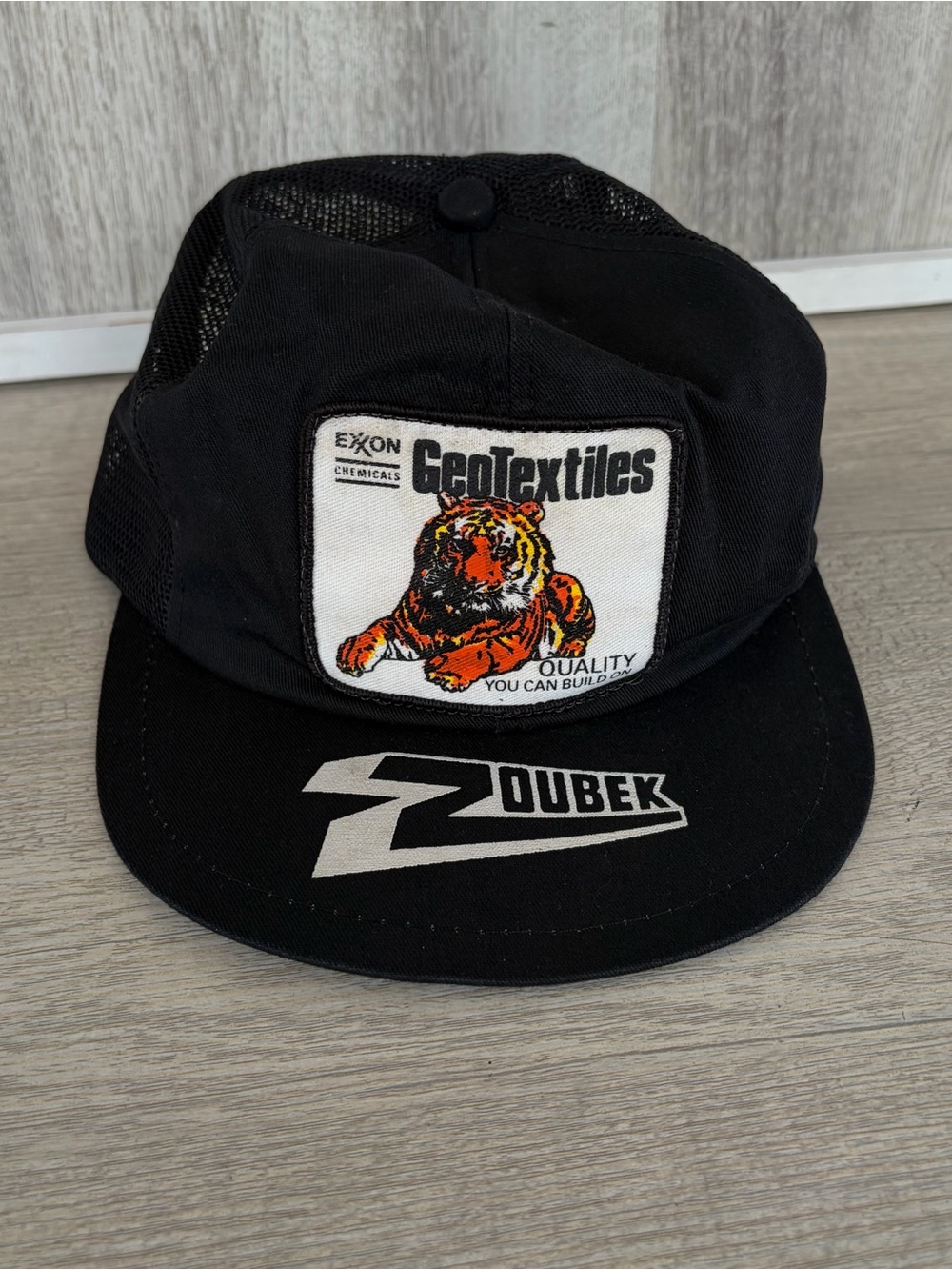 Vintage Trucker Hat Exxon Tiger Men's Snapback Mesh Back Cap Zoubek Geo Textiles